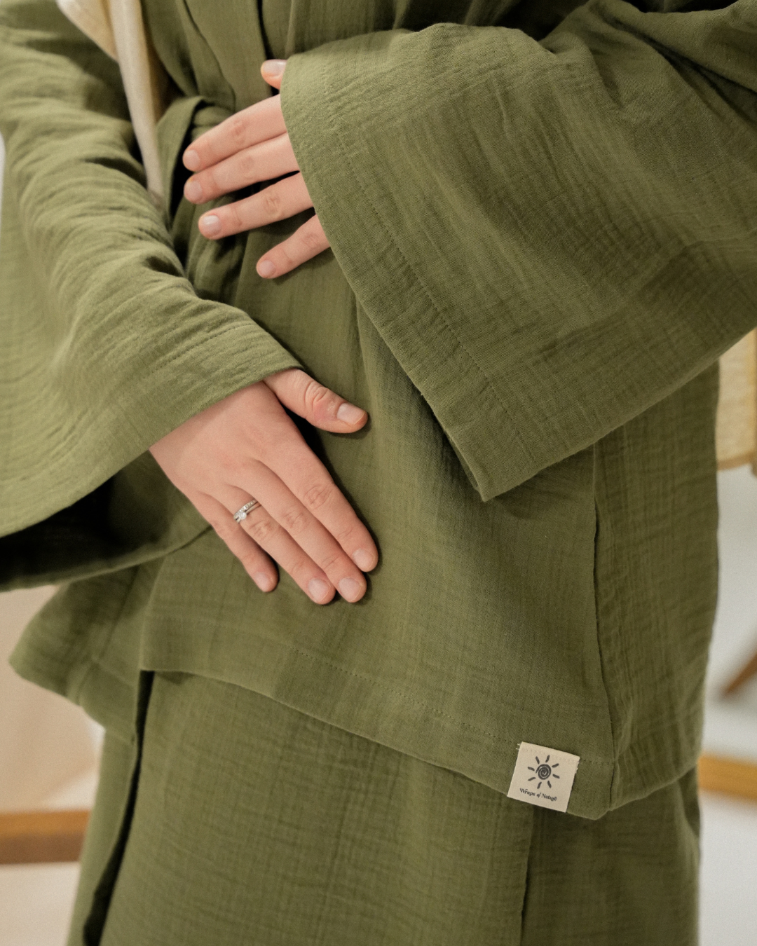 Ensemble deux pièces en mousseline « Juniper » en coton biologique (Dusty Olive)