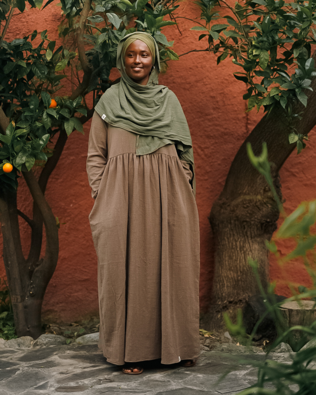 Cotton Abaya "Maya" en coton (Brown)