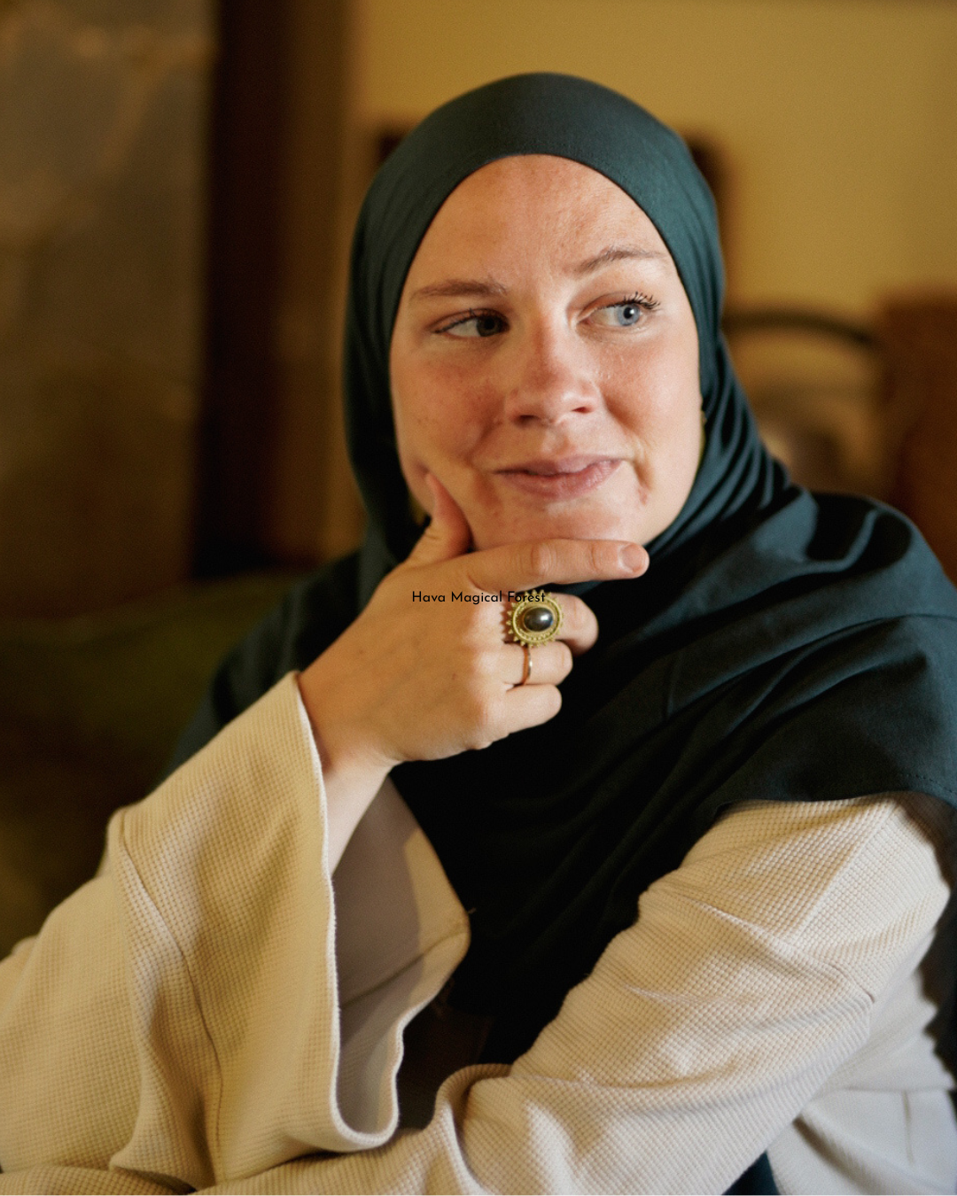 Hijab léger en jersey « Hava » 100 % coton biologique (Magical Forest)