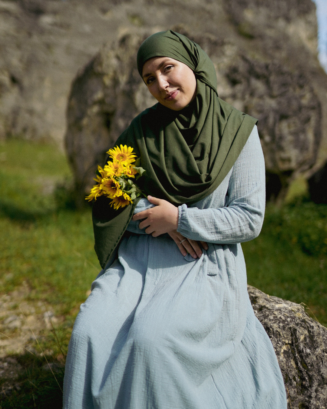 Hijab "Hava" en jersey léger 100% coton bio (Twilight Green)