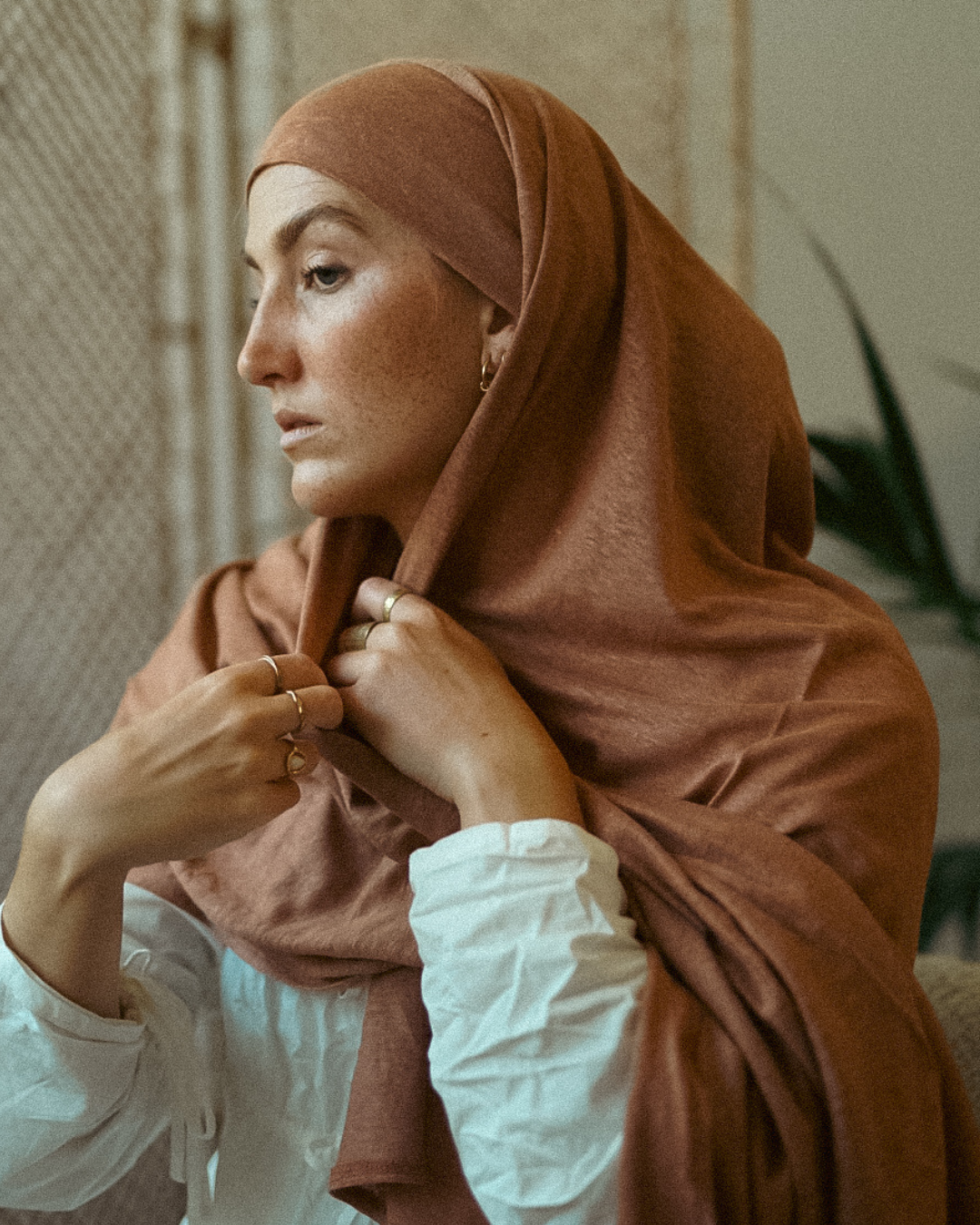 Hijab instantané "Leena" - 100% lin - Lava Mocha