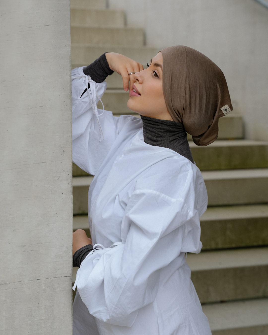 Bonnet tubulaire en soie et coton bio "Mariposa" (noisette)