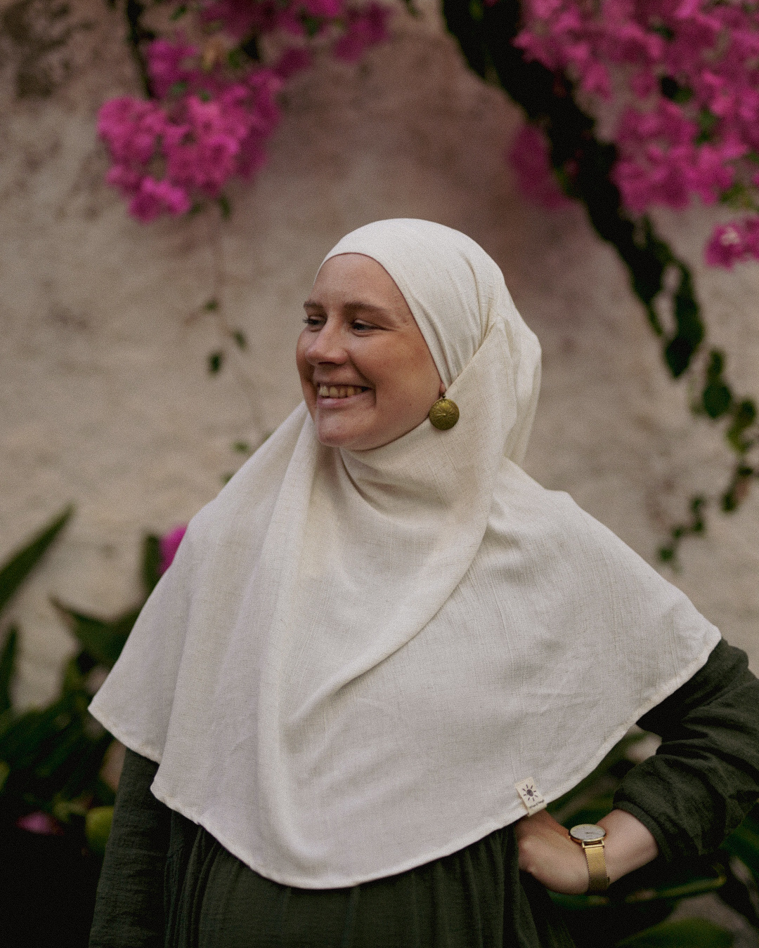 Mini Khimar Sandy en viscose et lin (blanc cassé)