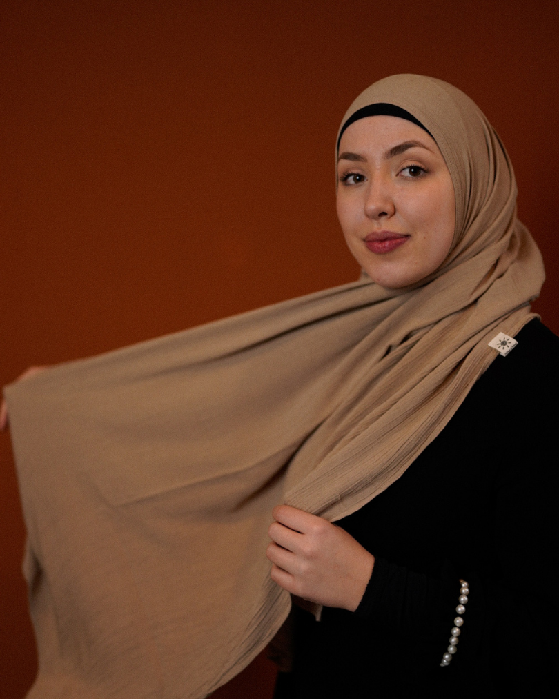 Crinkle Chiffon Hijab "Sandy" de viscose et de lin (sable)