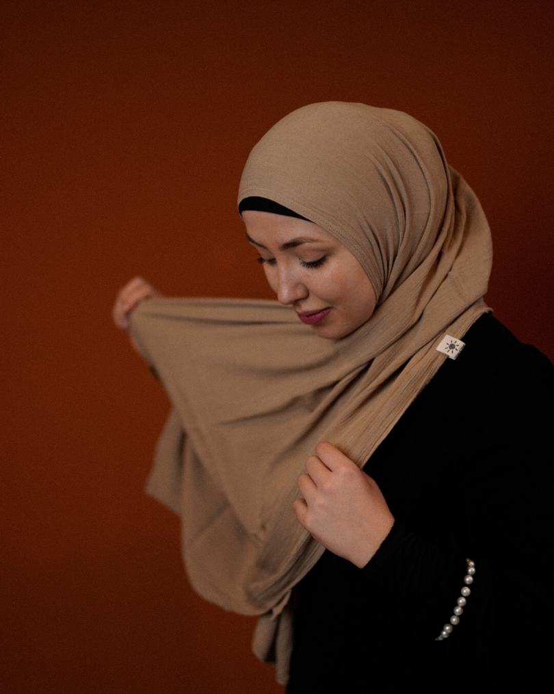 Crinkle Chiffon Hijab "Sandy" de viscose et de lin (sable)