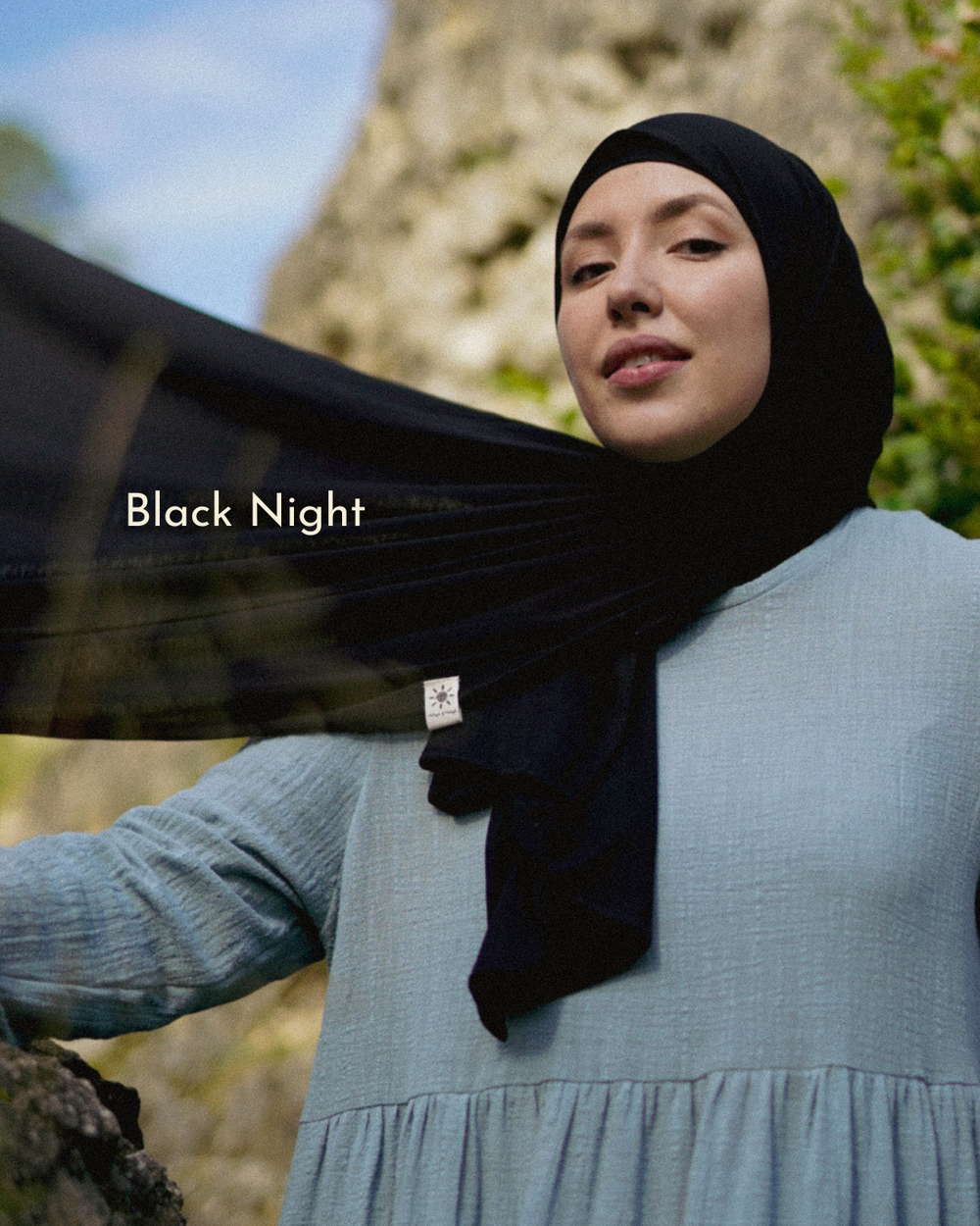Lot économique de 3 hijabs légers "Hava" en coton bio (Morning Sky, Twilight Green, Black Night)