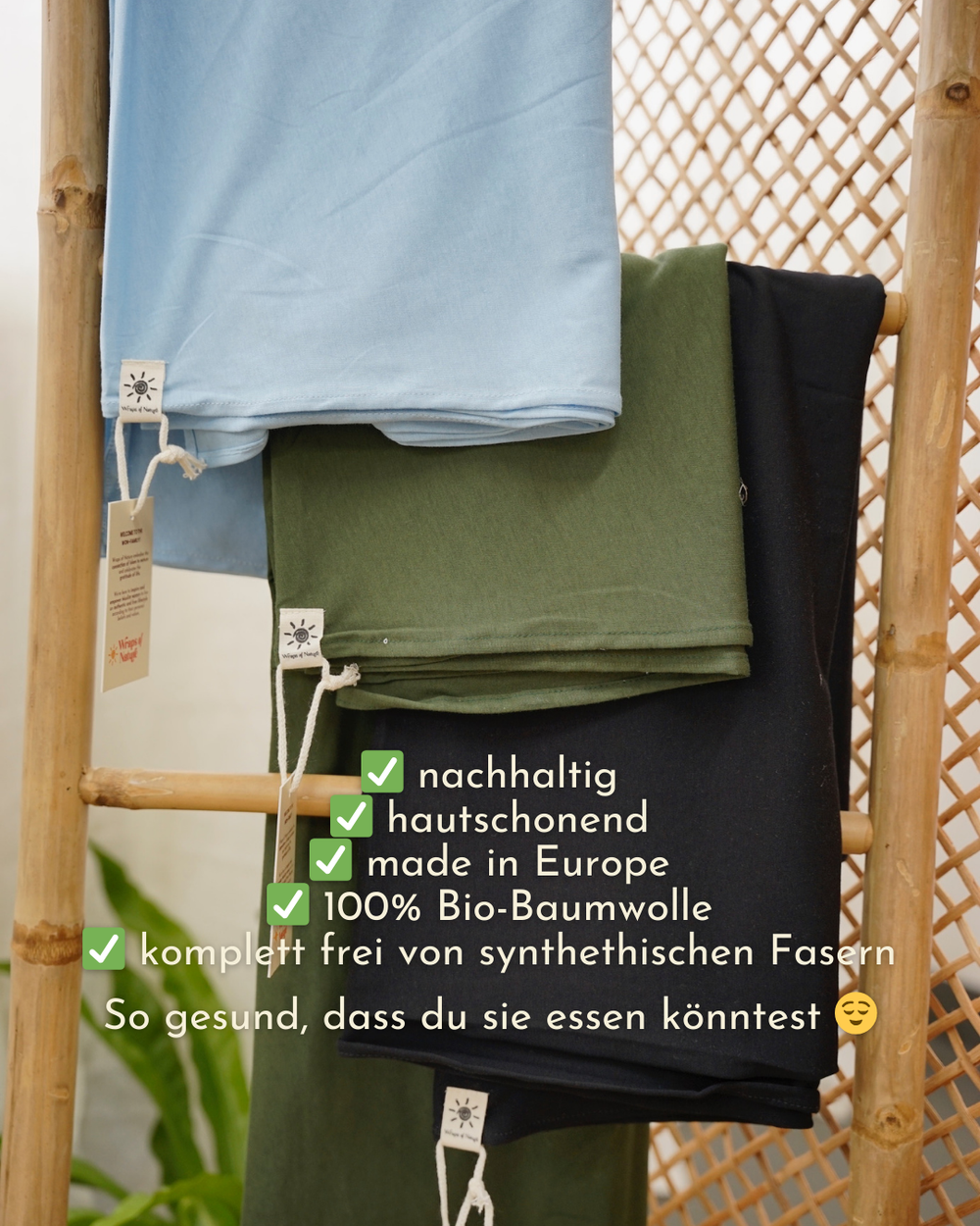 Lot économique de 3 hijabs légers "Hava" en coton bio (Morning Sky, Twilight Green, Black Night)