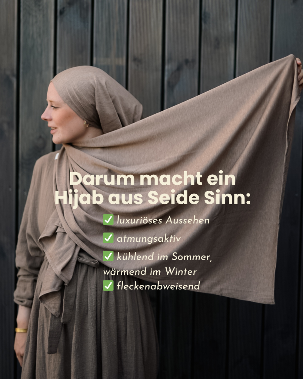 Hijab en jersey premium "Mariposa" en soie et coton bio (noisette)