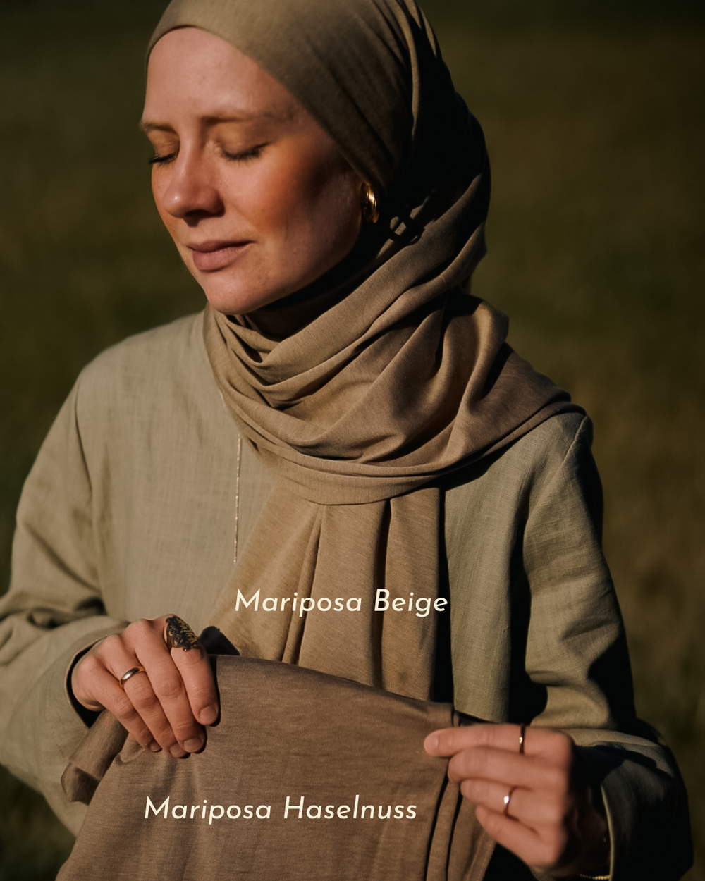 Hijab en jersey premium "Mariposa" en soie et coton bio (beige)