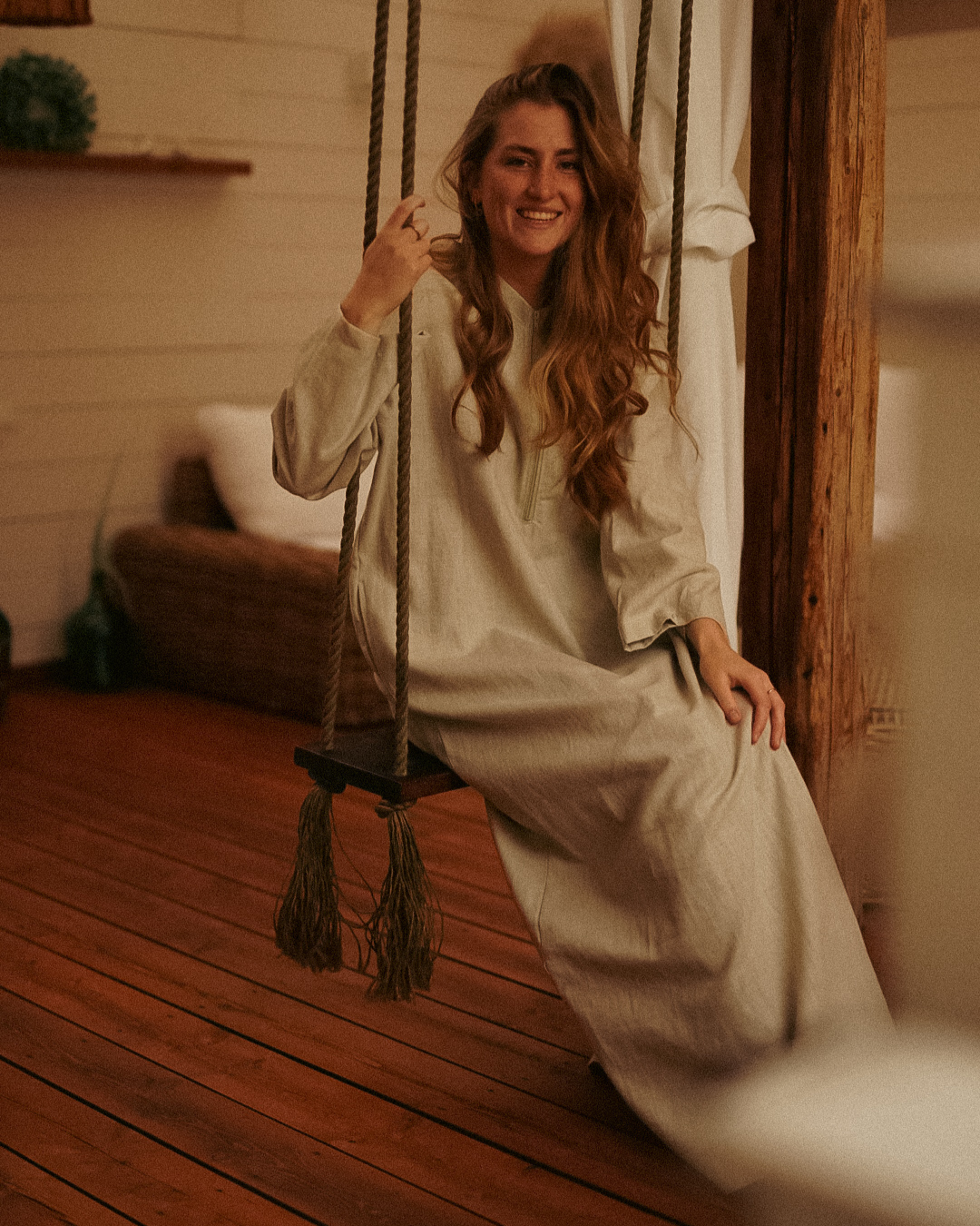 Abaya en lin "Alma" avec coton - natural