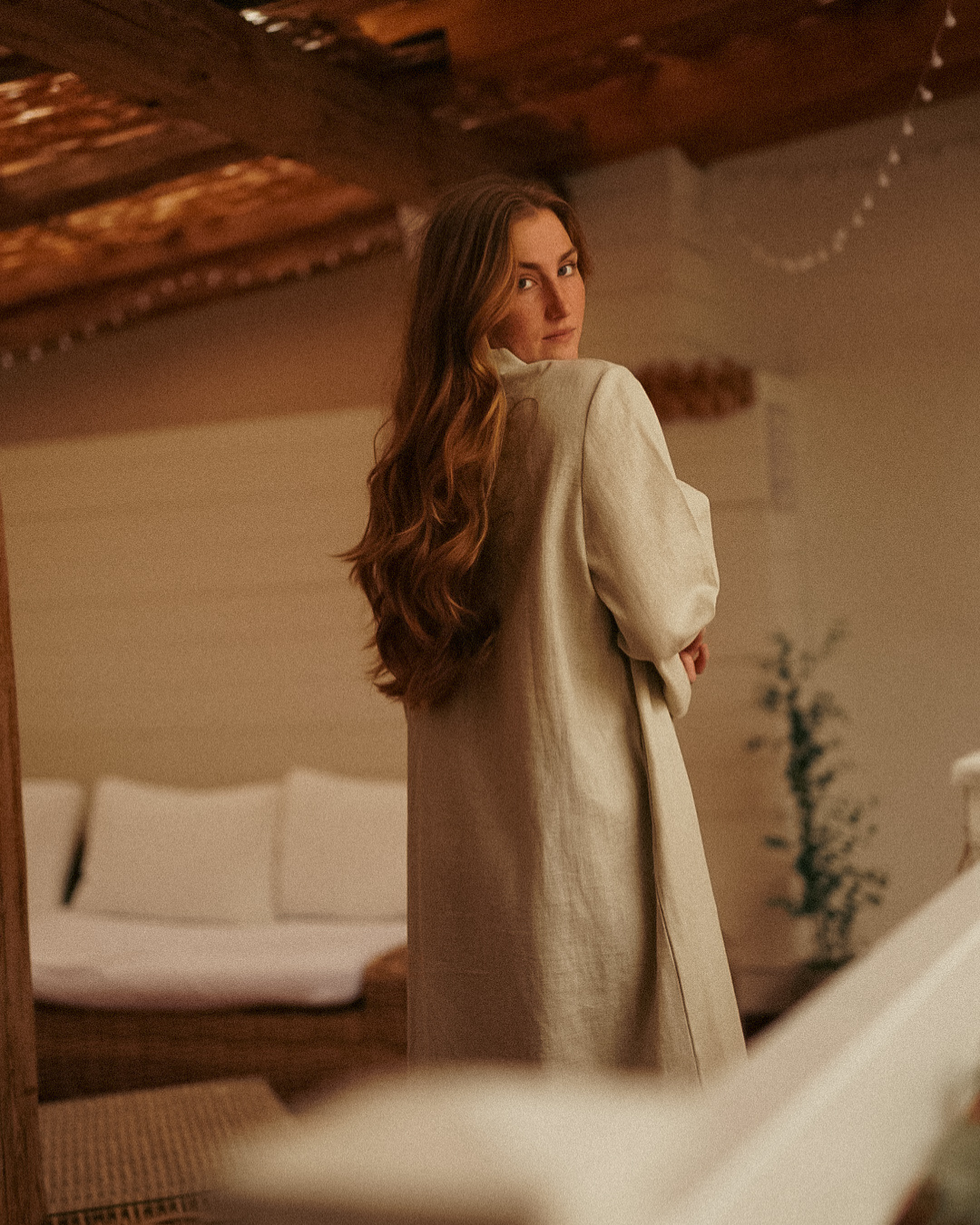 Abaya en lin "Alma" avec coton - natural