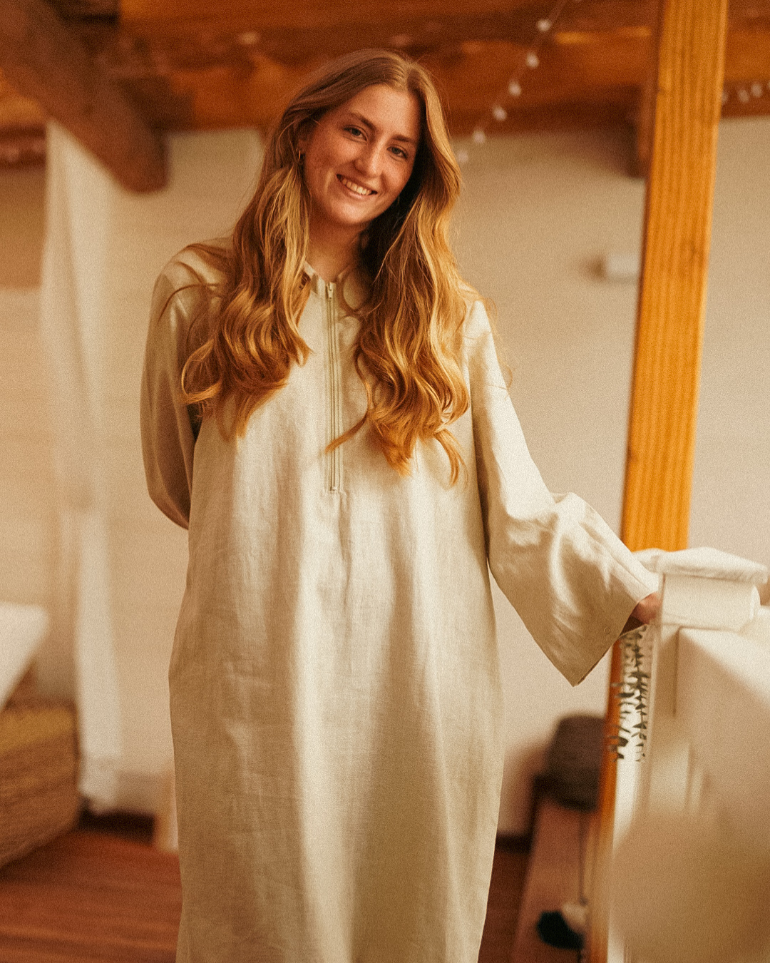 Abaya en lin "Alma" avec coton - natural