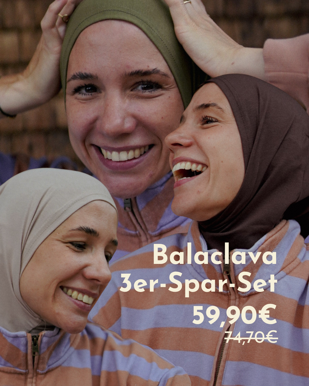 Balaclava - Hijab de sport et de loisir, en coton bio - Set de 3 pièces