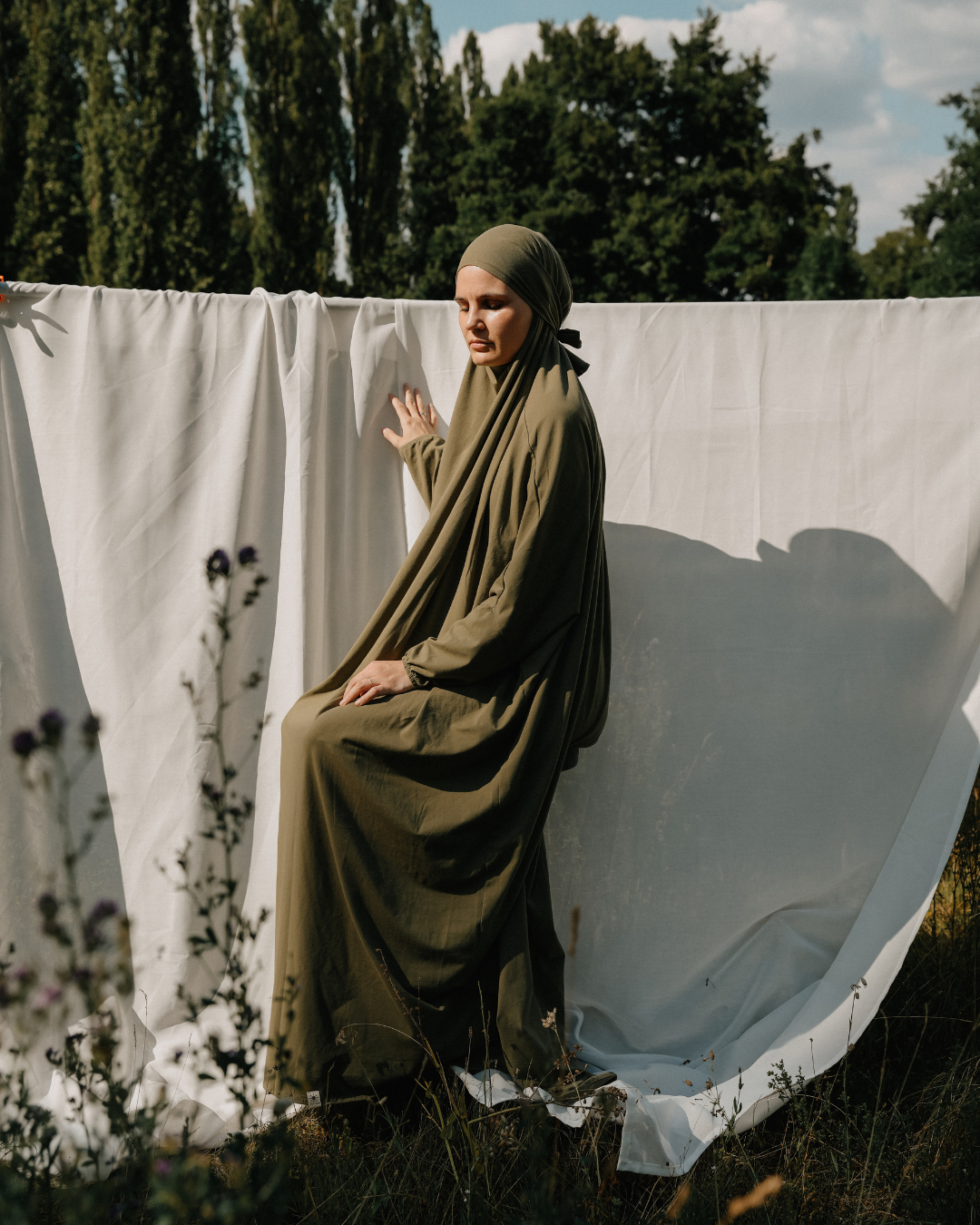 Robe de prière / jilbab en coton bio (Olive)