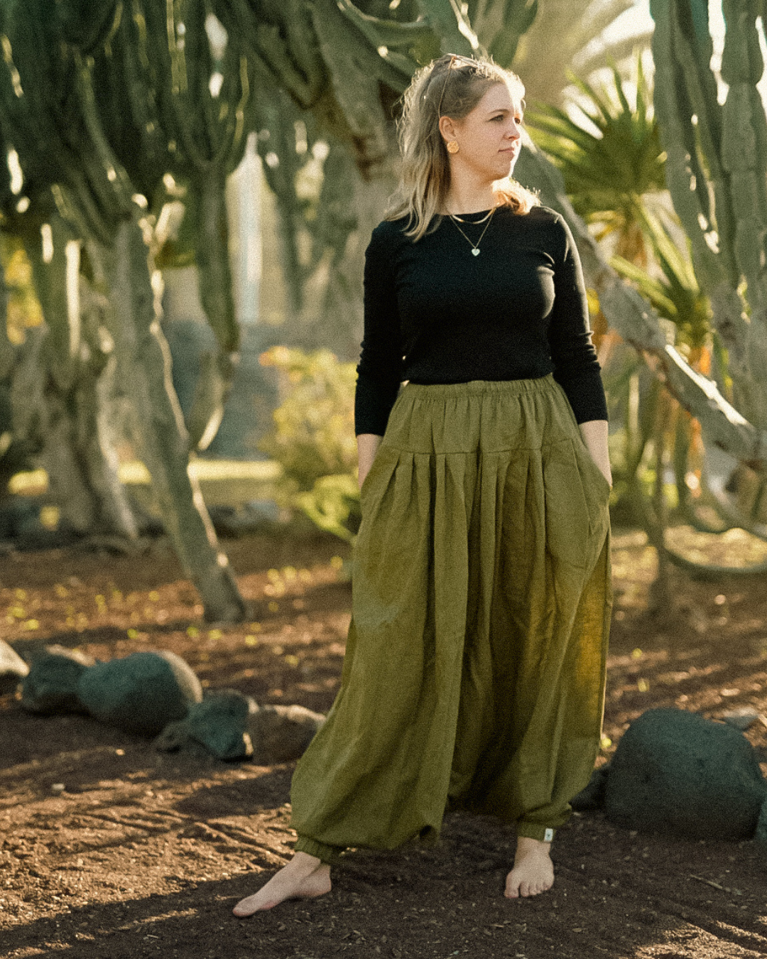 Pantalon bouffant en lin et coton « Tiri » (Cactus)
