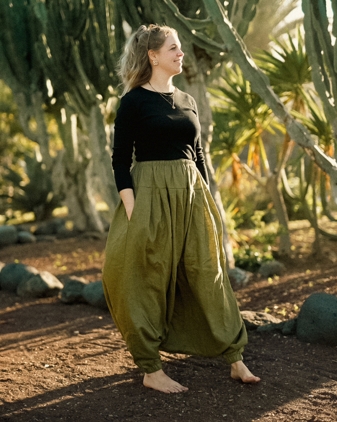 Pantalon bouffant en lin et coton « Tiri » (Cactus)