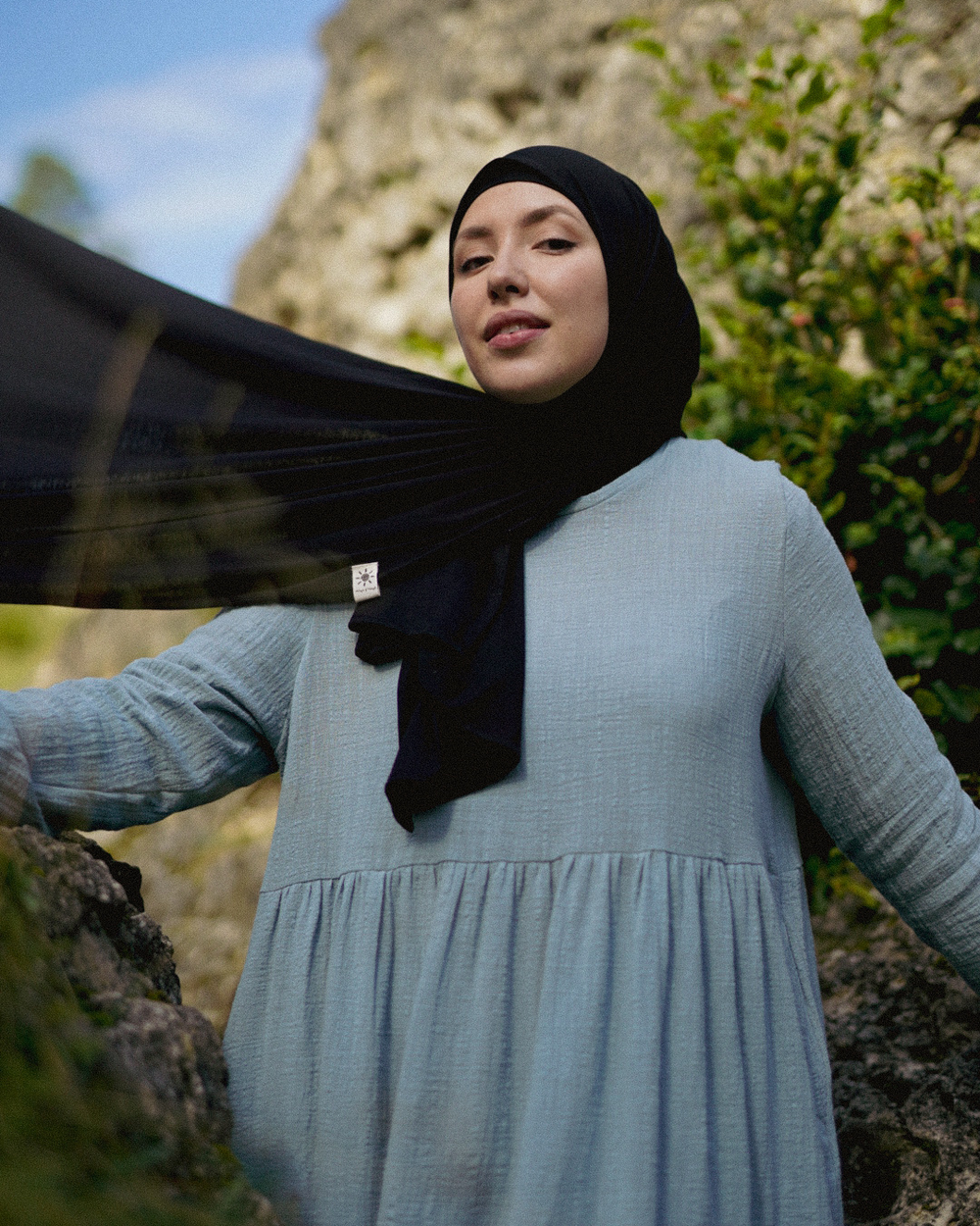 Hijab "Hava" en jersey léger 100% coton bio (Black Night)