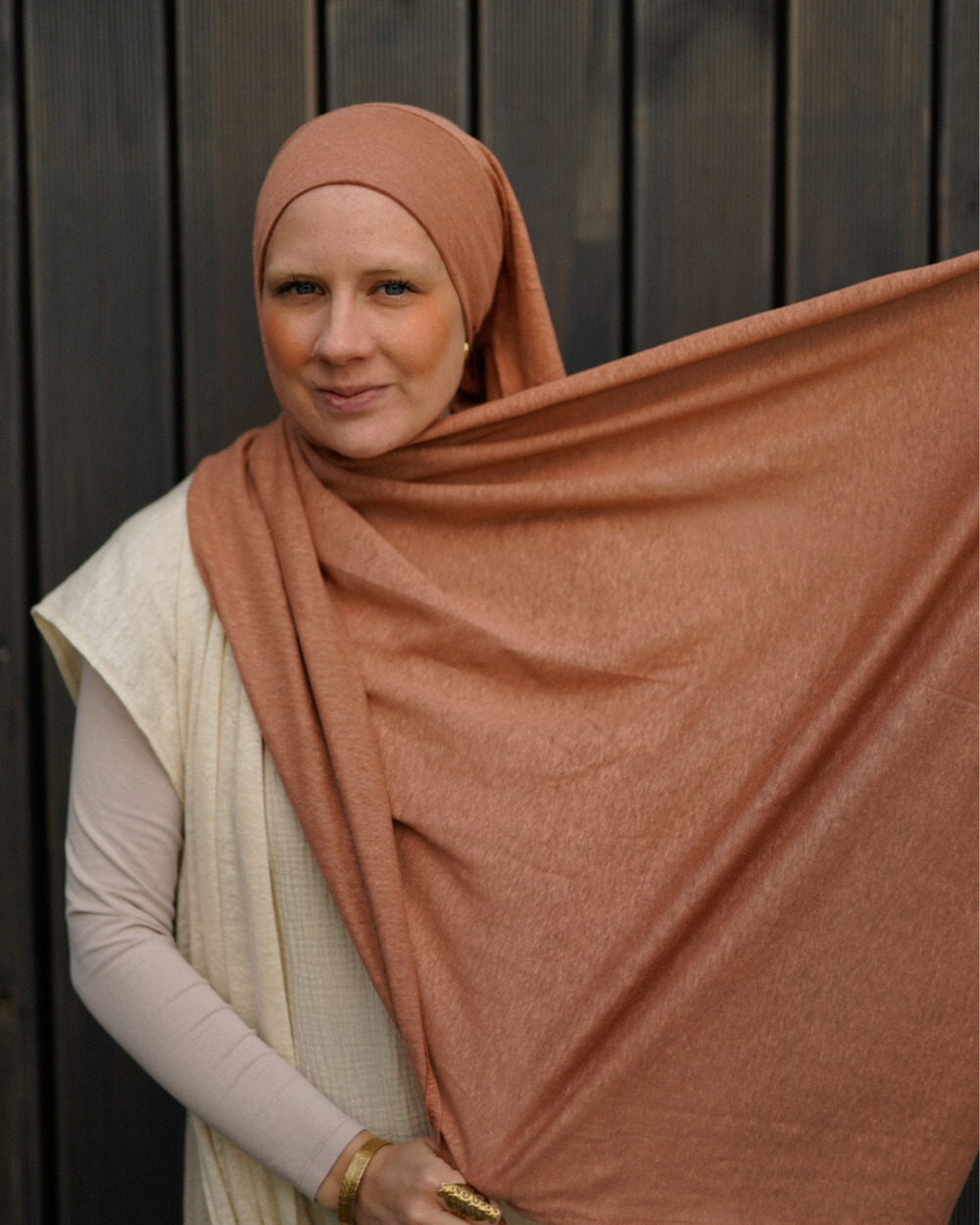Hijab instantané "Leena" - 100% lin - Lava Mocha
