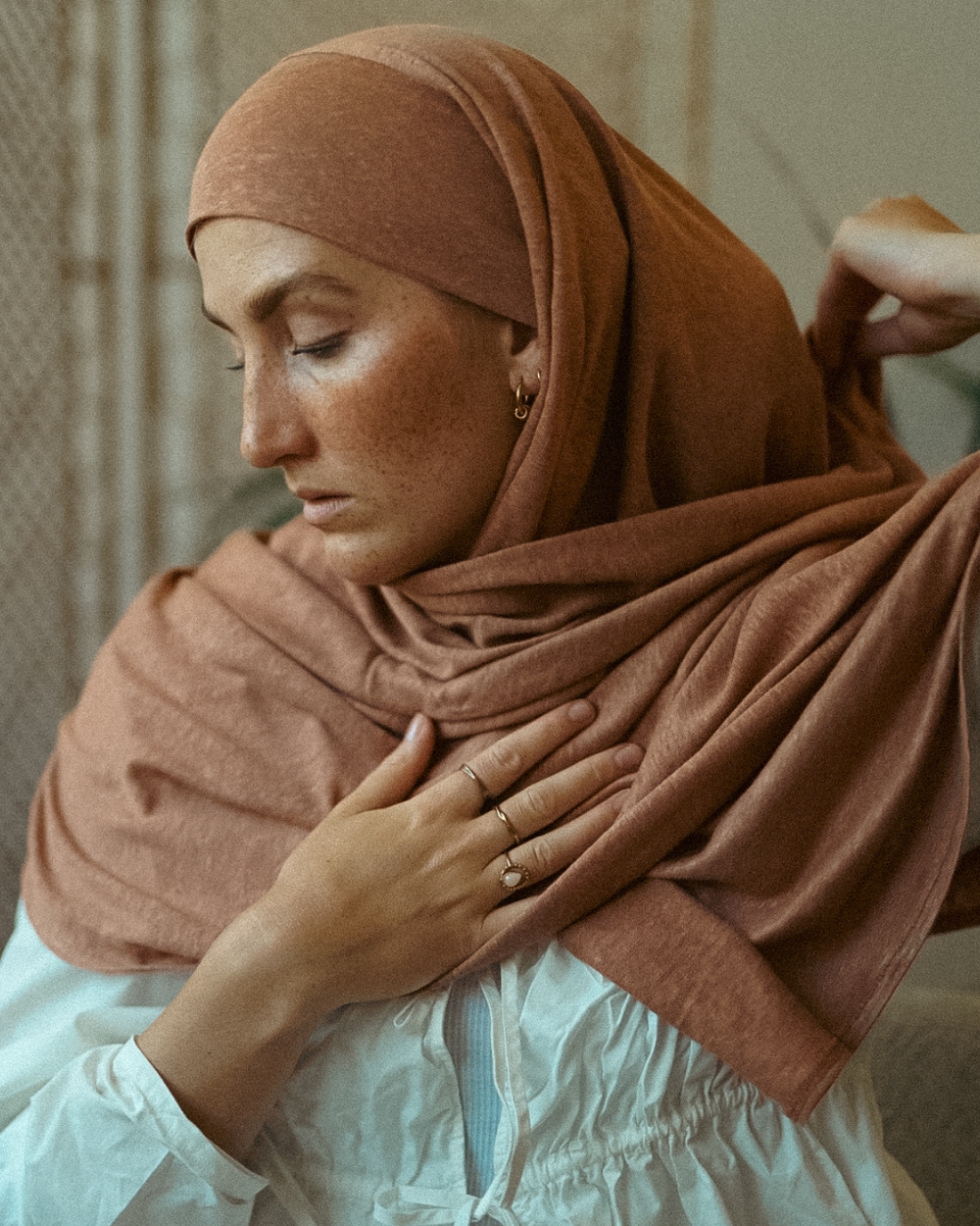 Hijab instantané "Leena" - 100% lin - Lava Mocha