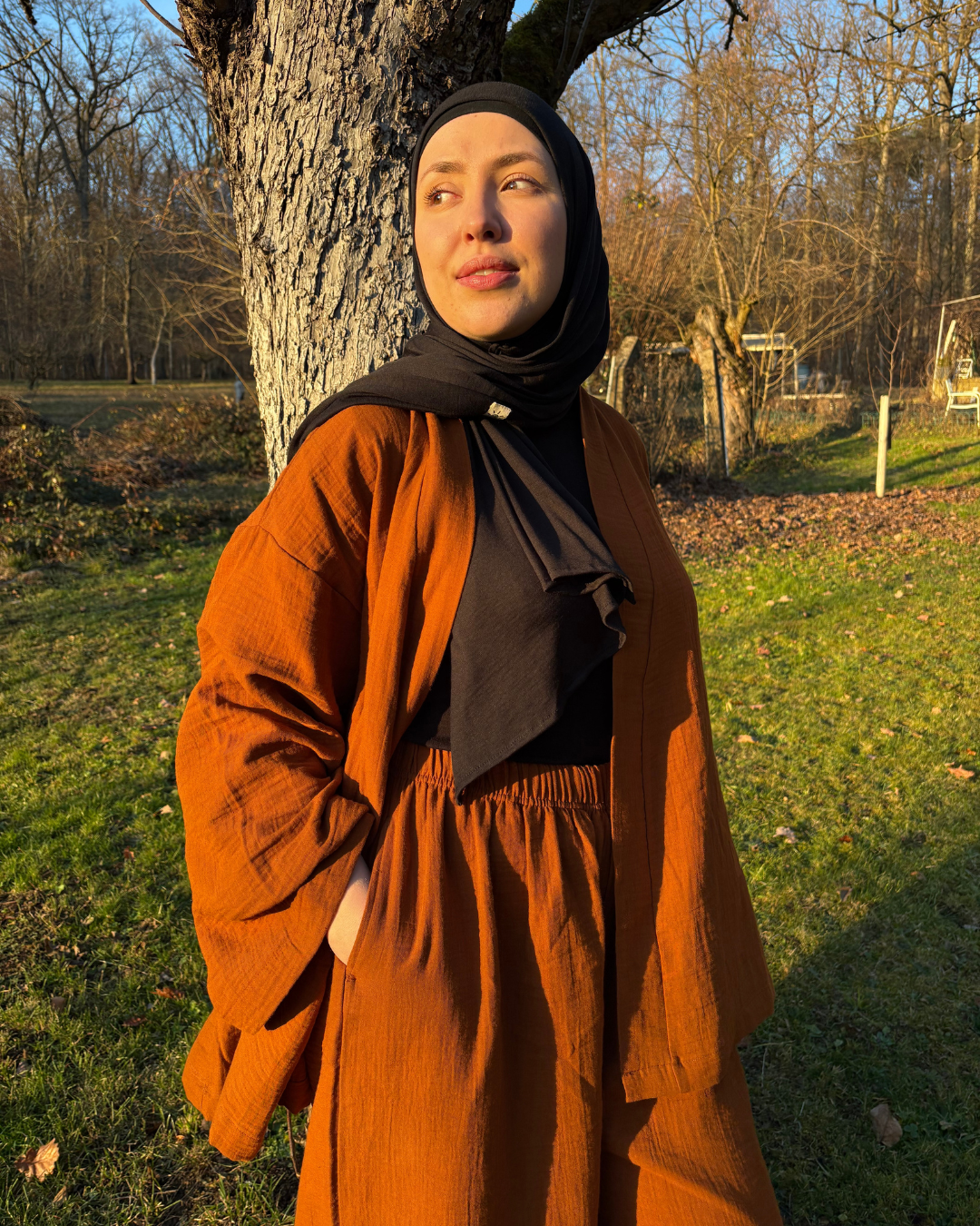 Ensemble deux pièces en mousseline « Juniper » en coton biologique (caramel)