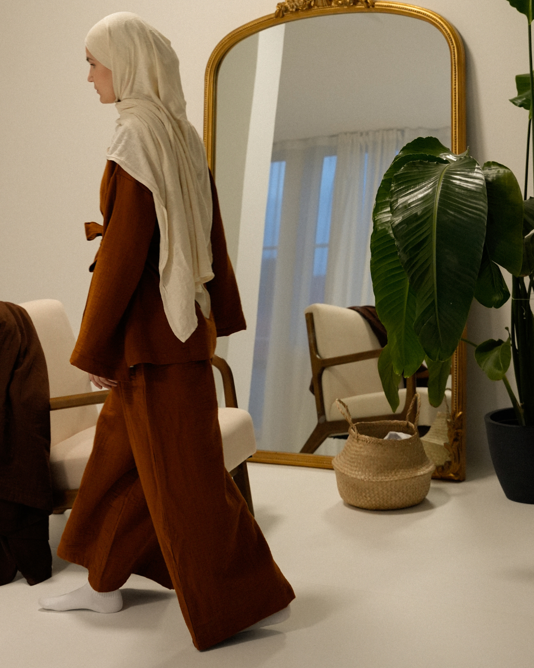 Ensemble deux pièces en mousseline « Juniper » en coton biologique (caramel)