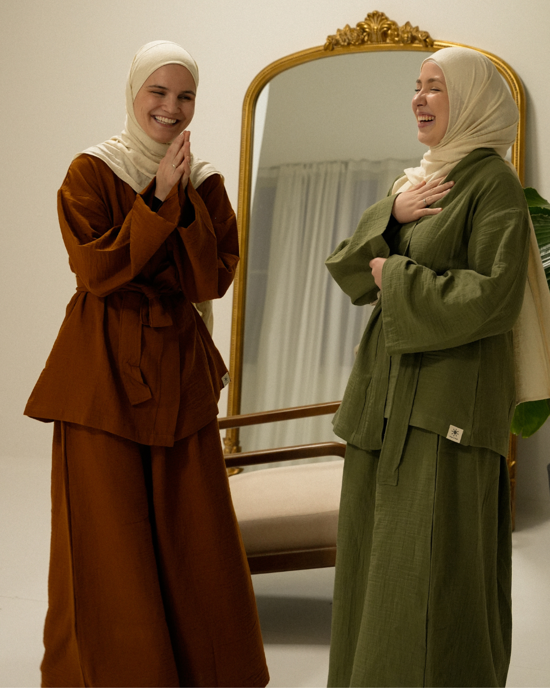 Ensemble deux pièces en mousseline « Juniper » en coton biologique (caramel)