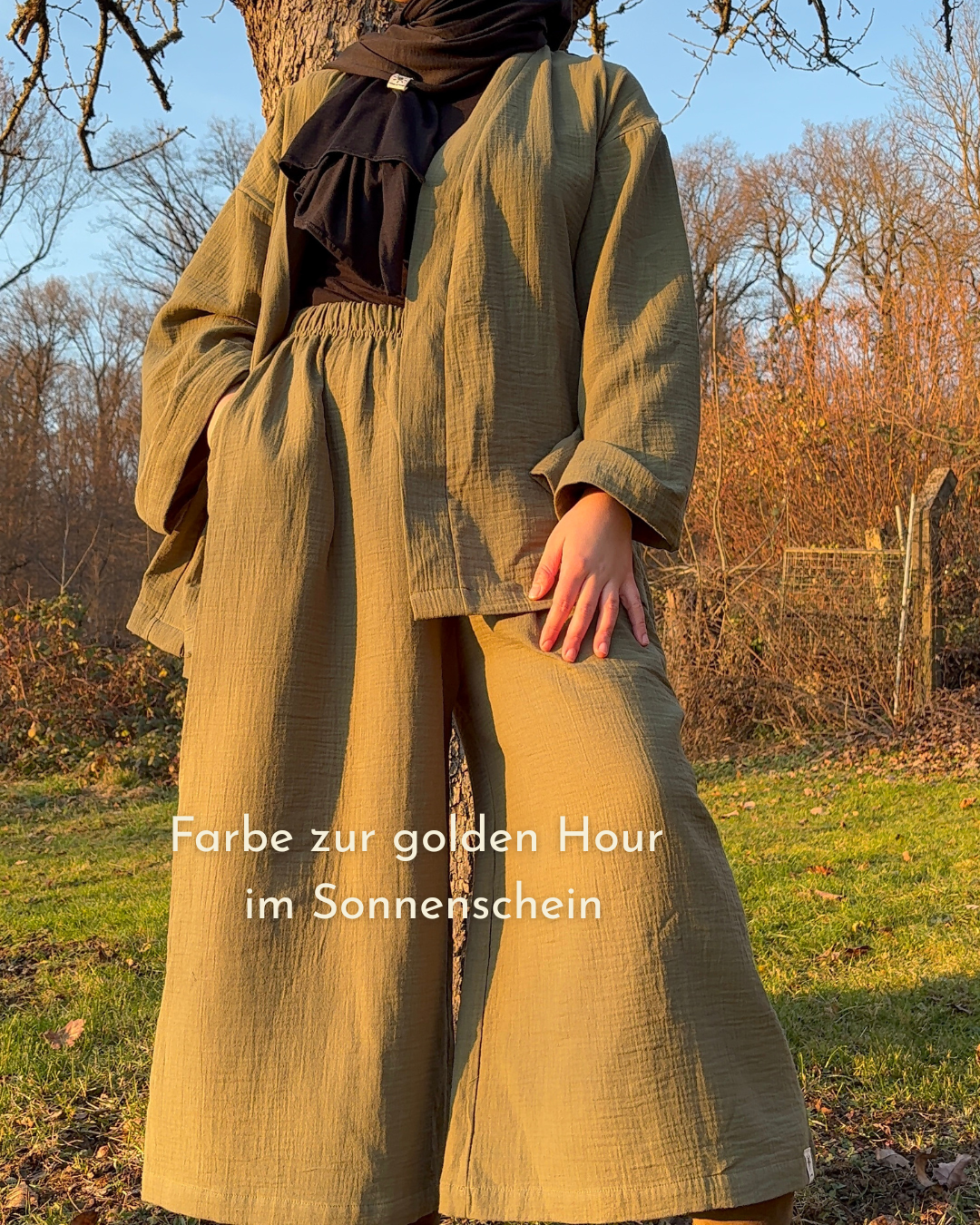 Ensemble deux pièces en mousseline « Juniper » en coton biologique (Dusty Olive)