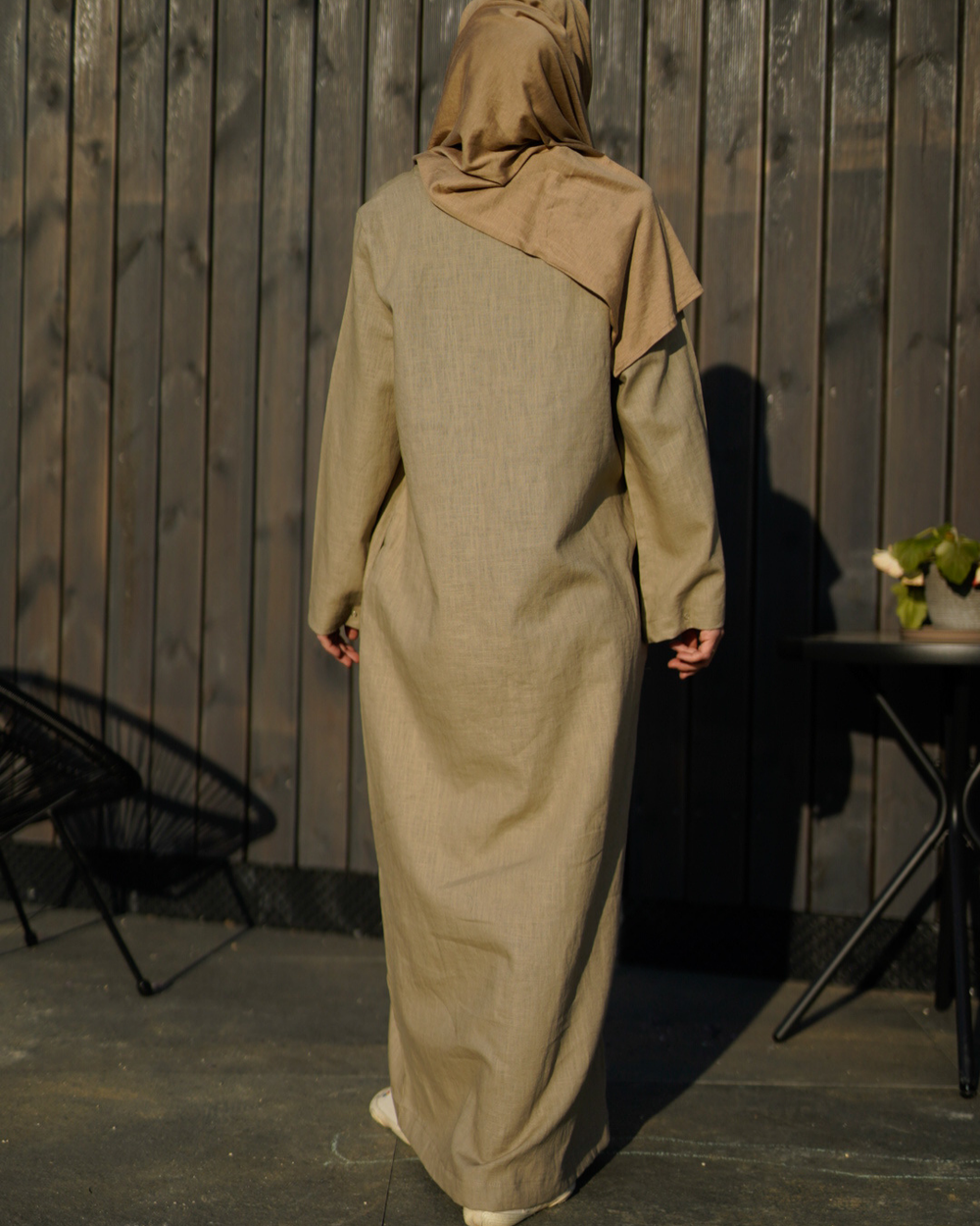 Abaya en lin "Alma" avec coton - sable