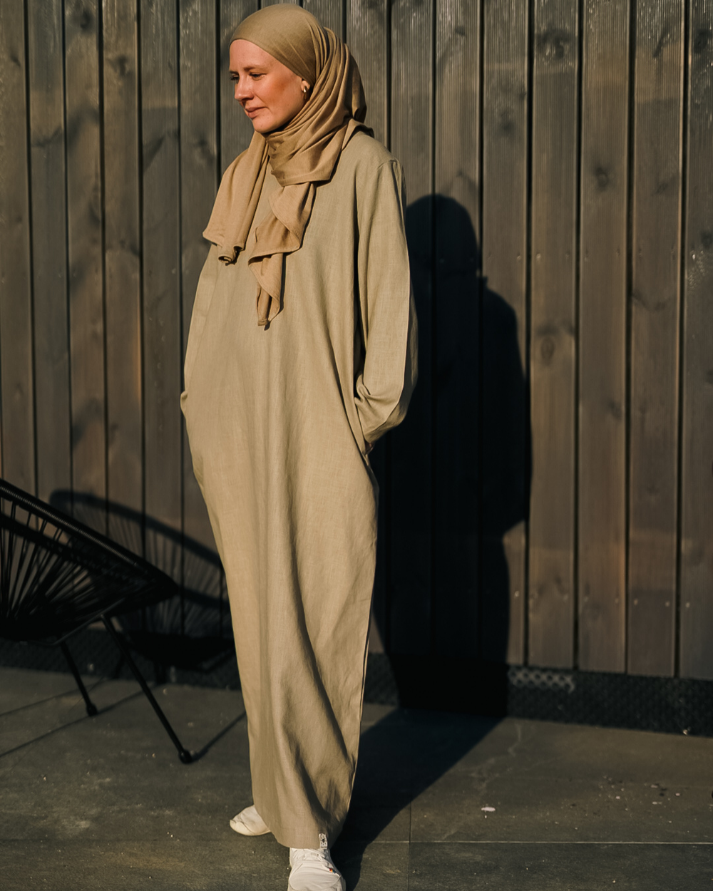 Abaya en lin "Alma" avec coton - sable