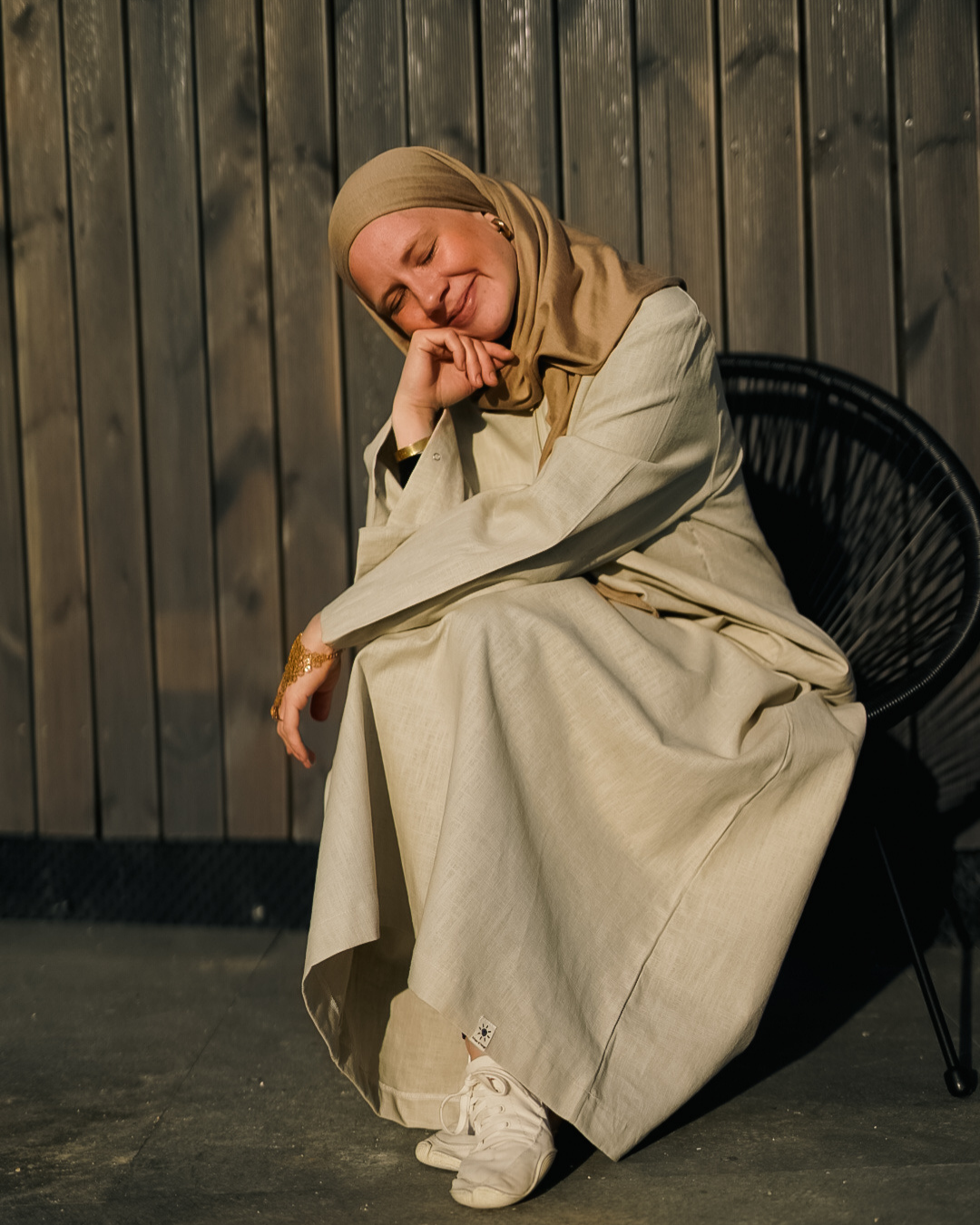 Abaya en lin "Alma" avec coton - natural