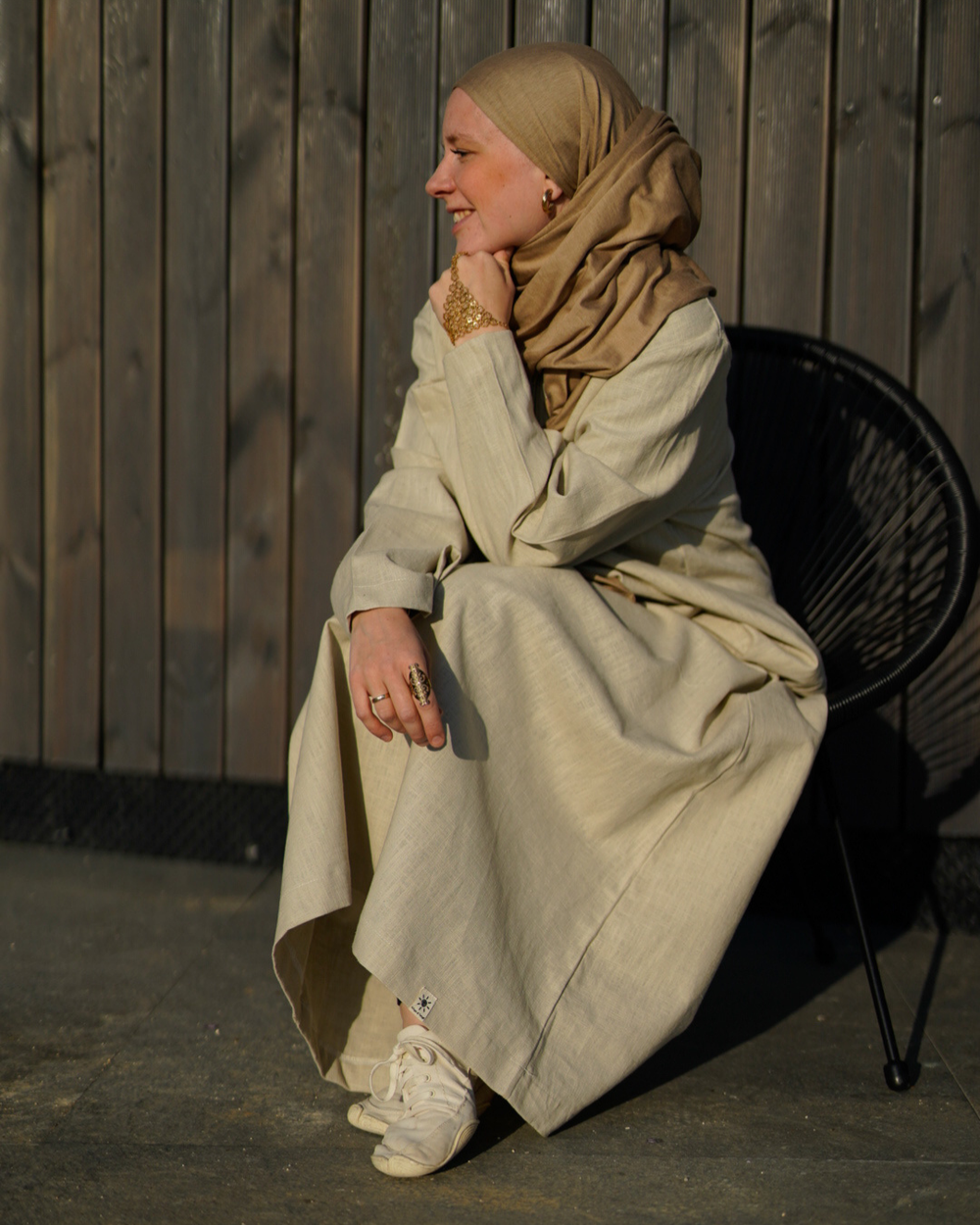 Abaya en lin "Alma" avec coton - natural
