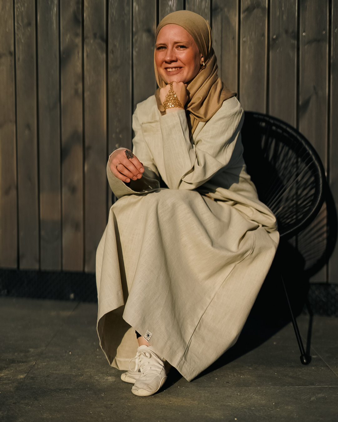 Abaya en lin "Alma" avec coton - natural