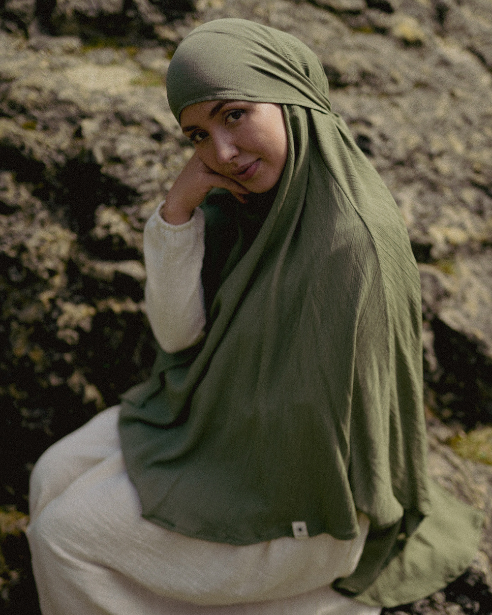Sandy Crinkle Khimar en viscose et lin (Forest Green)