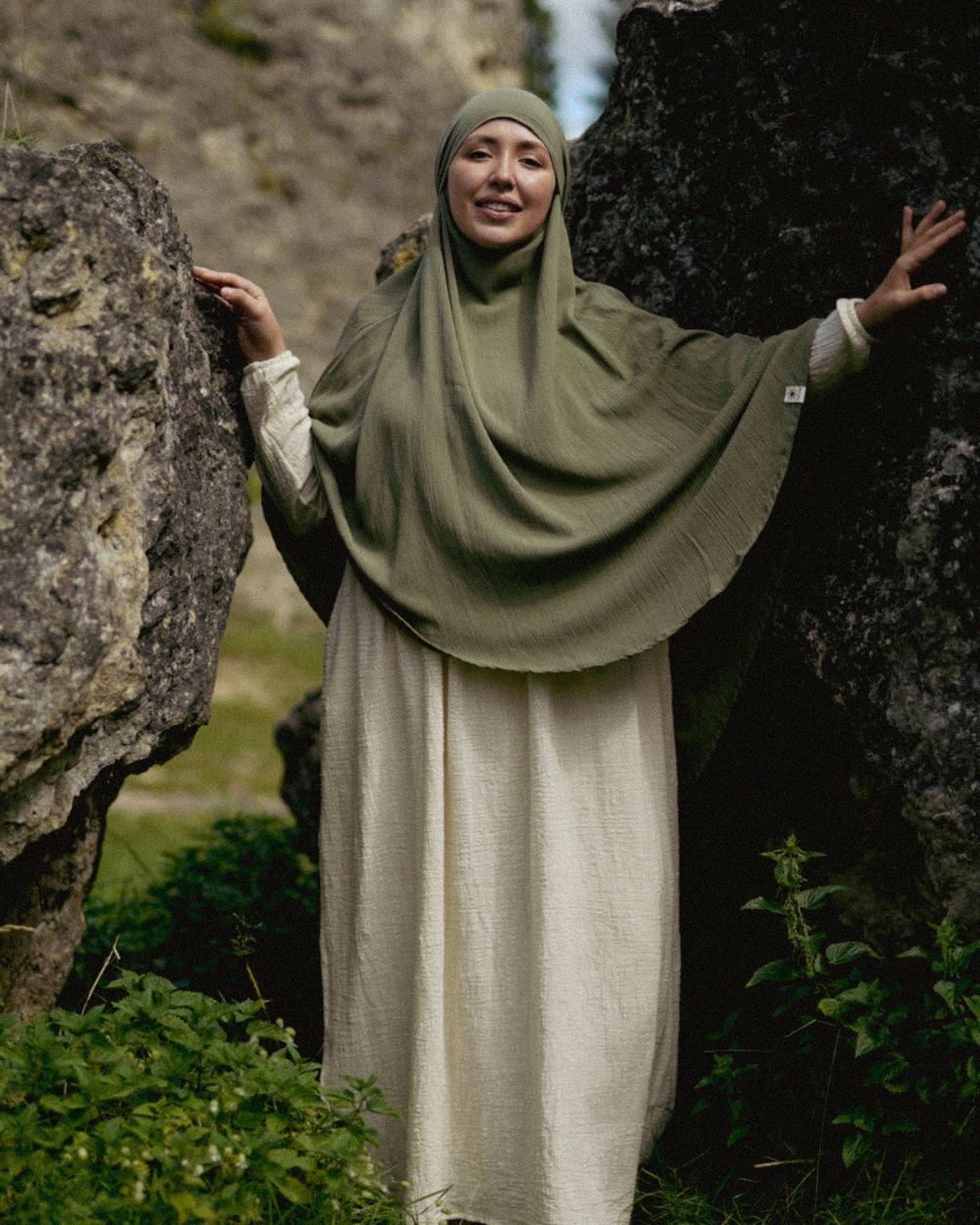 Sandy Crinkle Khimar en viscose et lin (Forest Green)