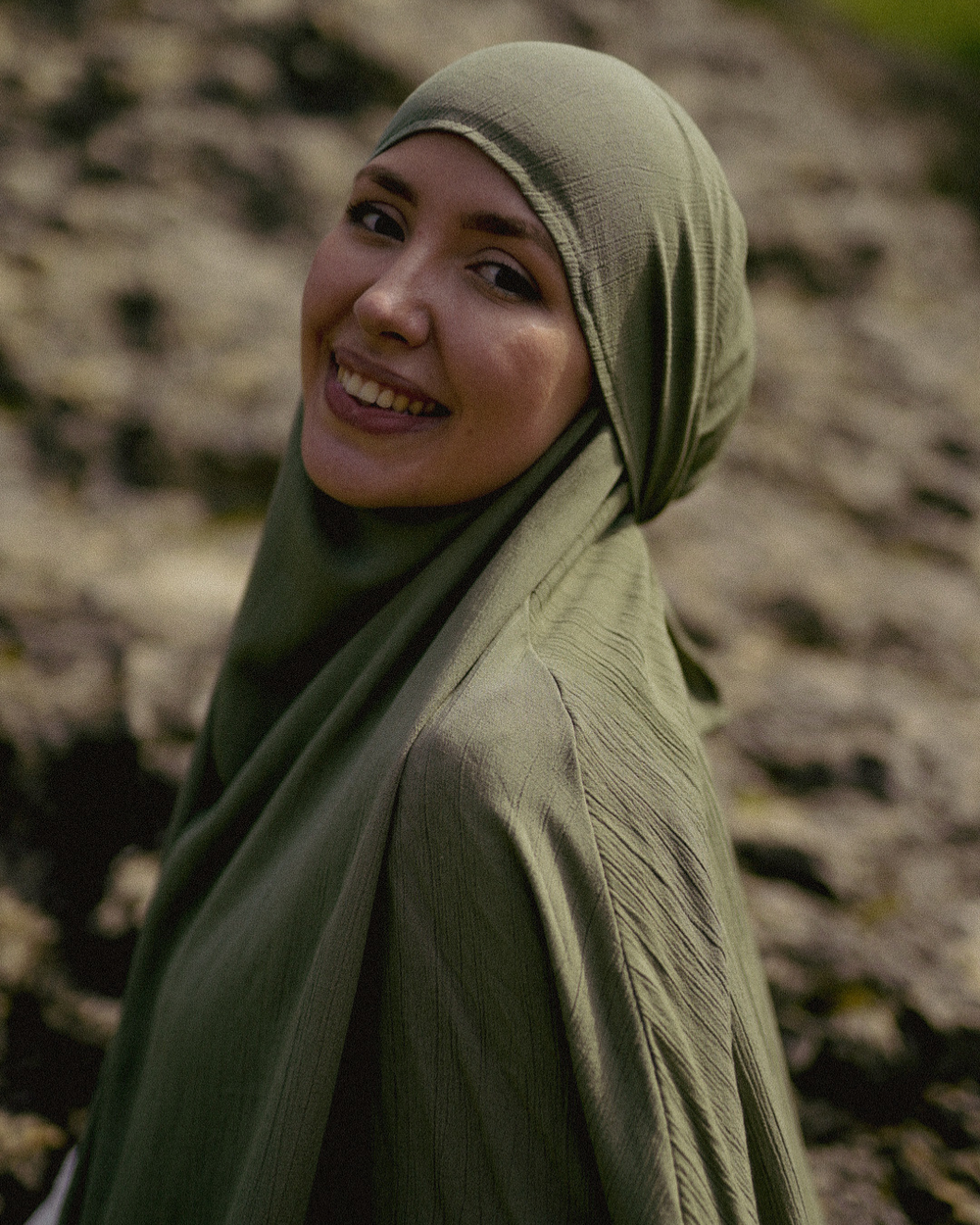 Sandy Crinkle Khimar en viscose et lin (Forest Green)