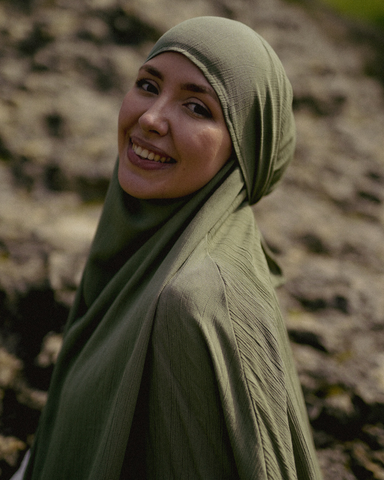 Sandy Crinkle Khimar en viscose et lin (Forest Green)