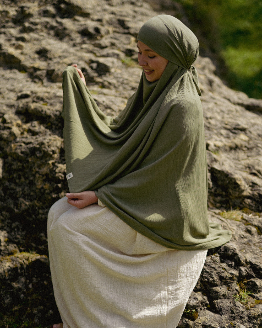 Sandy Crinkle Khimar en viscose et lin (Forest Green)