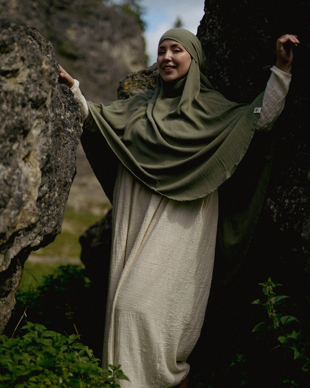 Sandy Crinkle Khimar en viscose et lin (Forest Green)