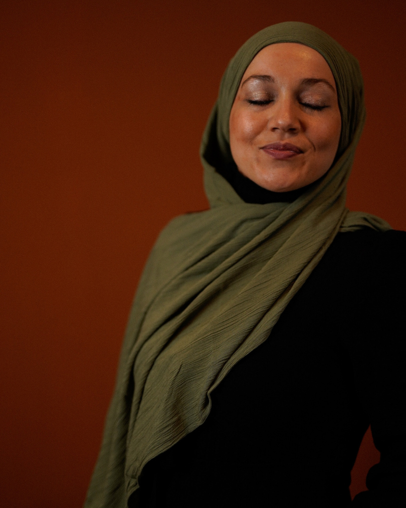 Crinkle Chiffon Hijab "Sandy" de viscose et de lin (Forest Green)