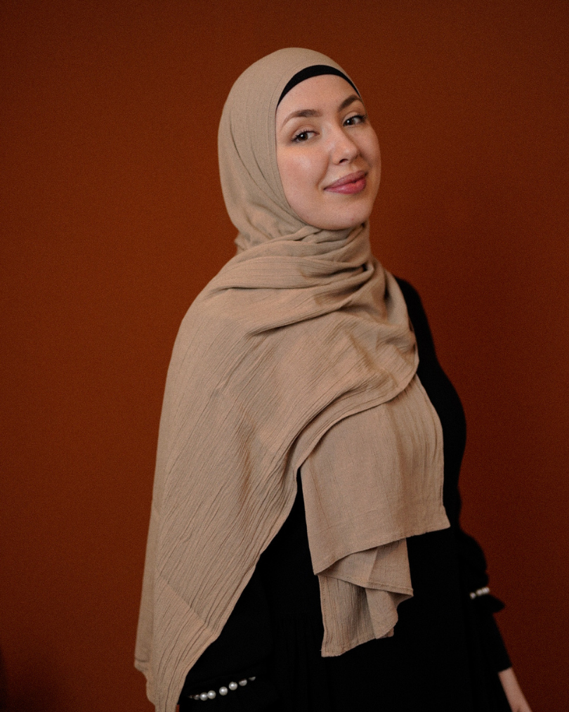 Crinkle Chiffon Hijab "Sandy" de viscose et de lin (sable)