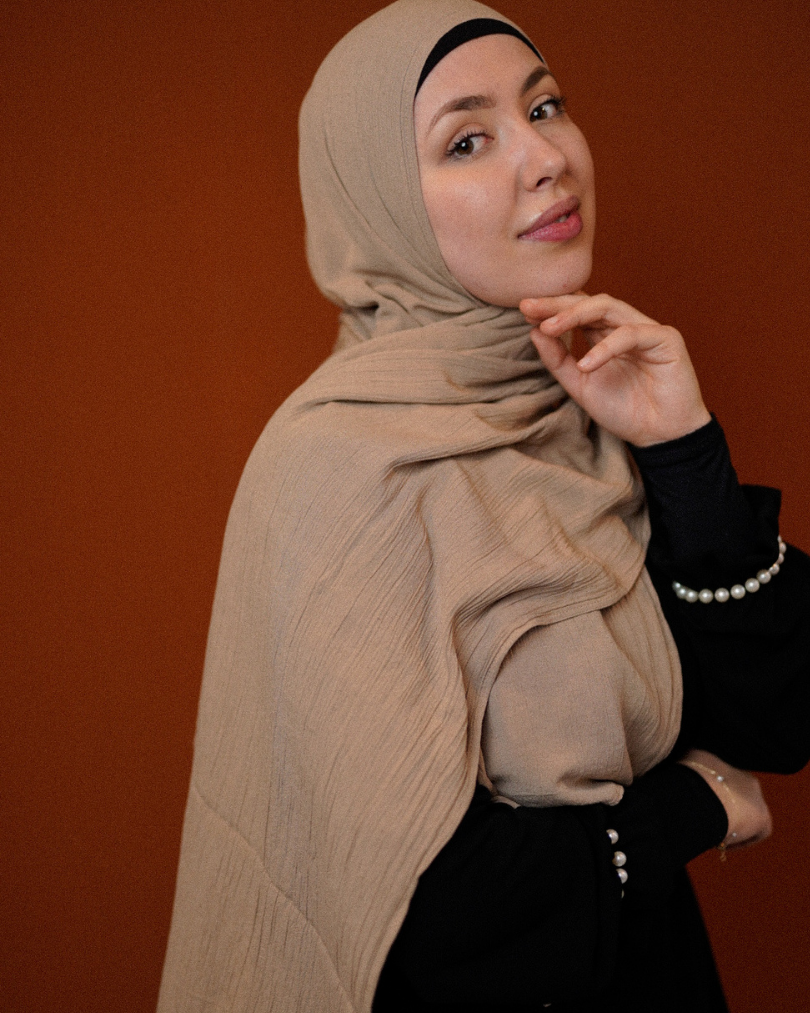 Crinkle Chiffon Hijab "Sandy" de viscose et de lin (sable)