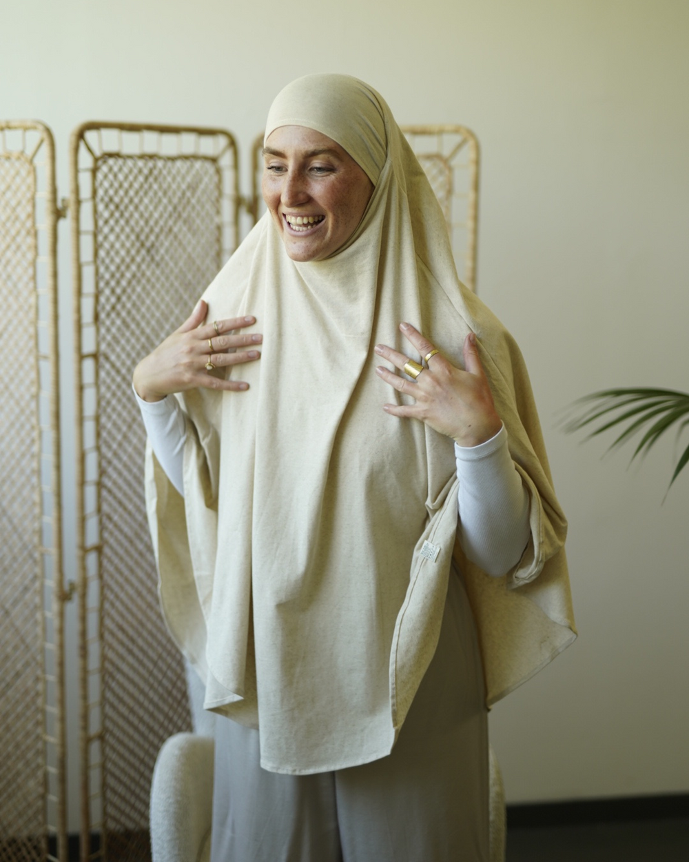 Edition limitée Eid Khimar en coton et lin - "Vanilla