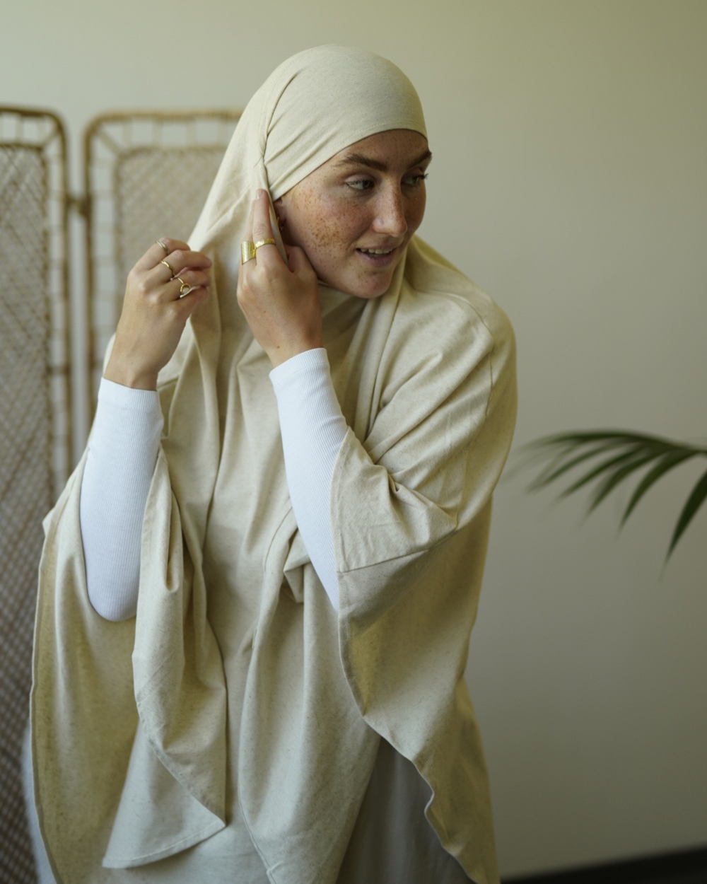 Edition limitée Eid Khimar en coton et lin - "Vanilla