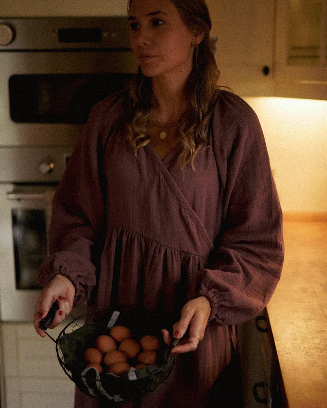 Abaya d'allaitement "Lunaria" en coton bio (Plum)