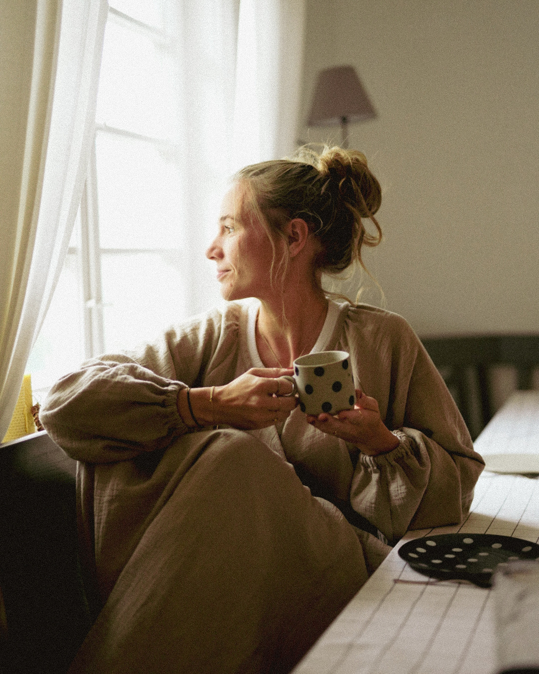 Abaya d'allaitement "Lunaria" en coton bio (Vintage Taupe)