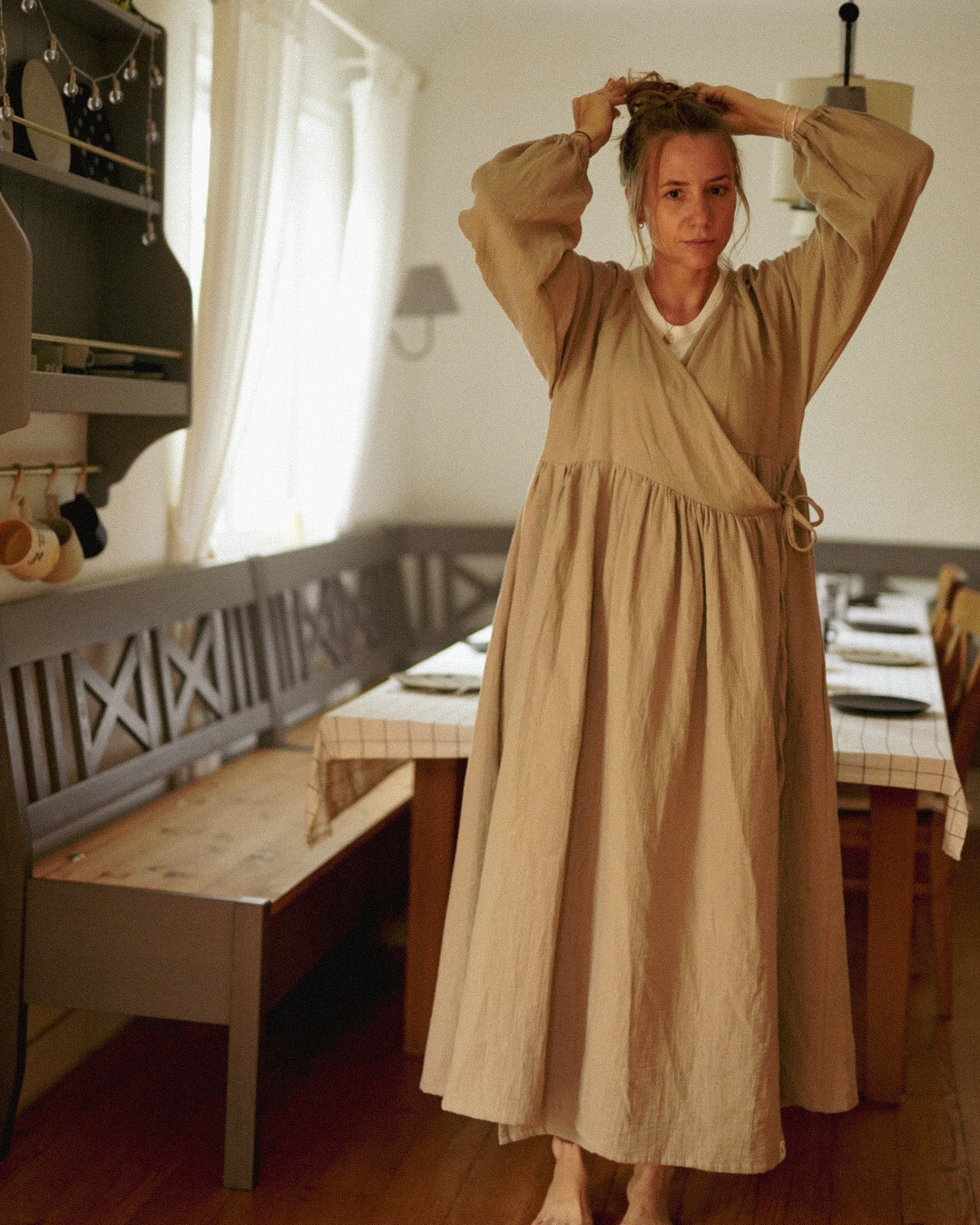 Abaya d'allaitement "Lunaria" en coton bio (Vintage Taupe)