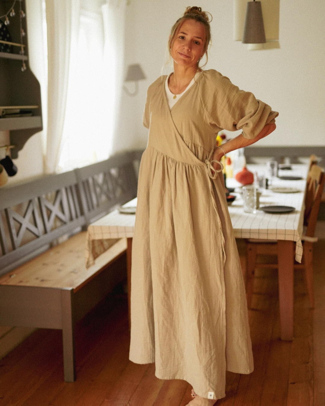 Abaya d'allaitement "Lunaria" en coton bio (Vintage Taupe)